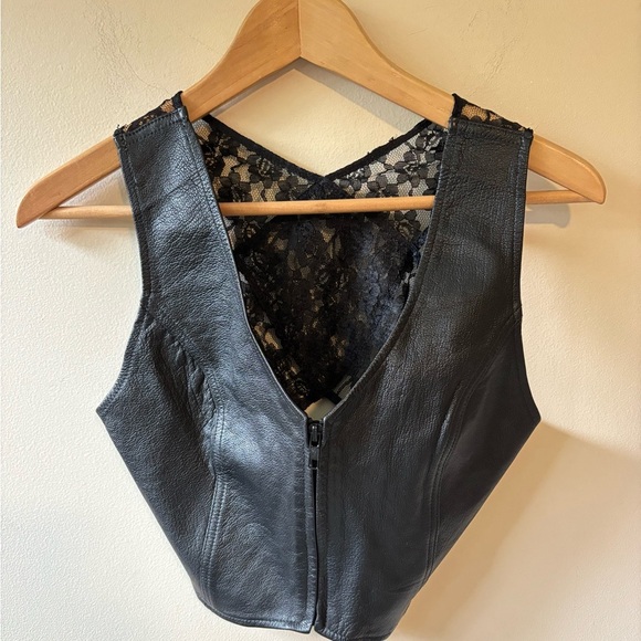 Black Lace-Back Leather Vest - Picture 1 of 8
